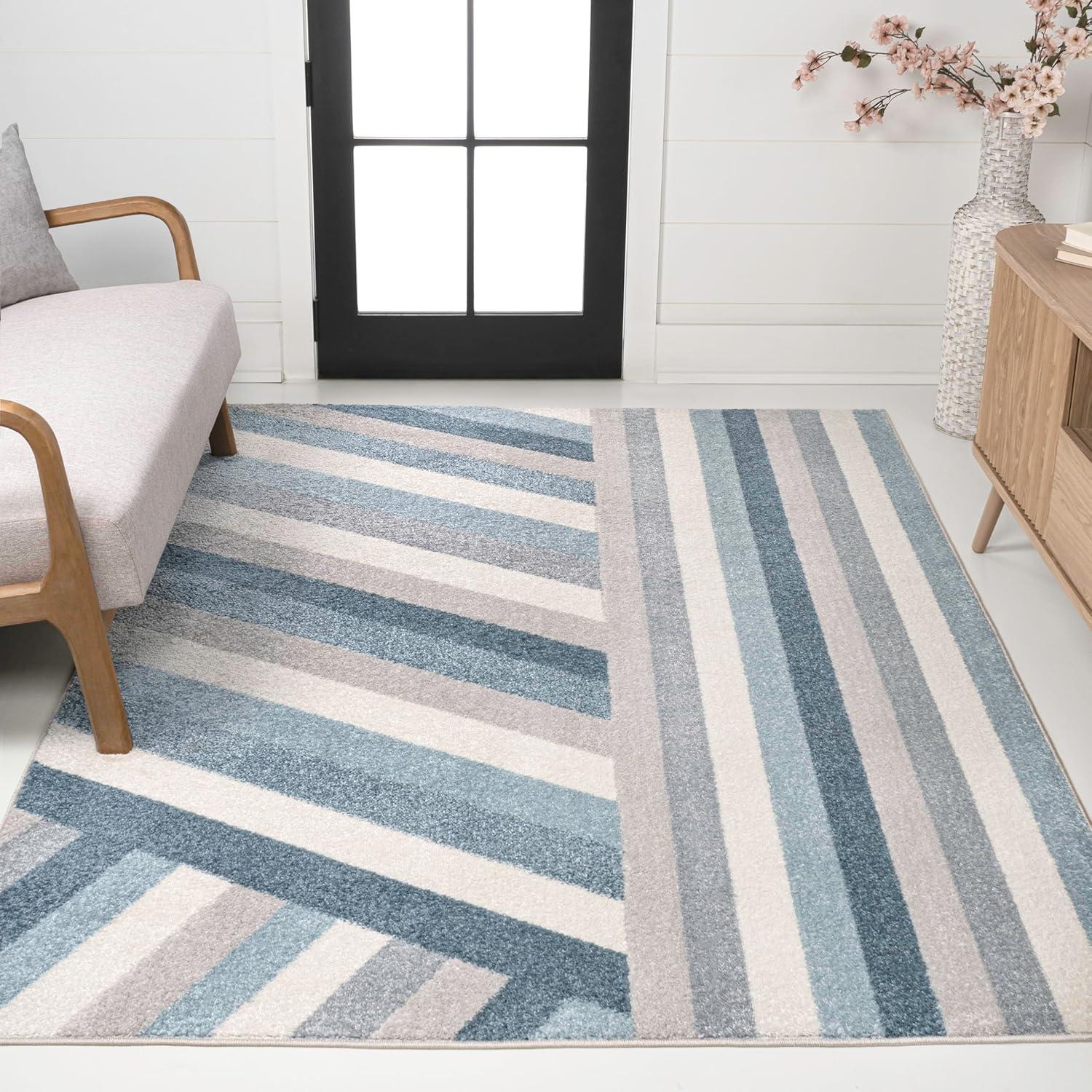 imageJONATHAN Y Retro Rainbow Stripe Indoor Area Rug 8x10 RedGoldCream Contemporary Casual Coastal EasyCleaning for Living Room Bedroom Kitchen Pet Friendly NonShedding DZC102C8BlueCreamGray