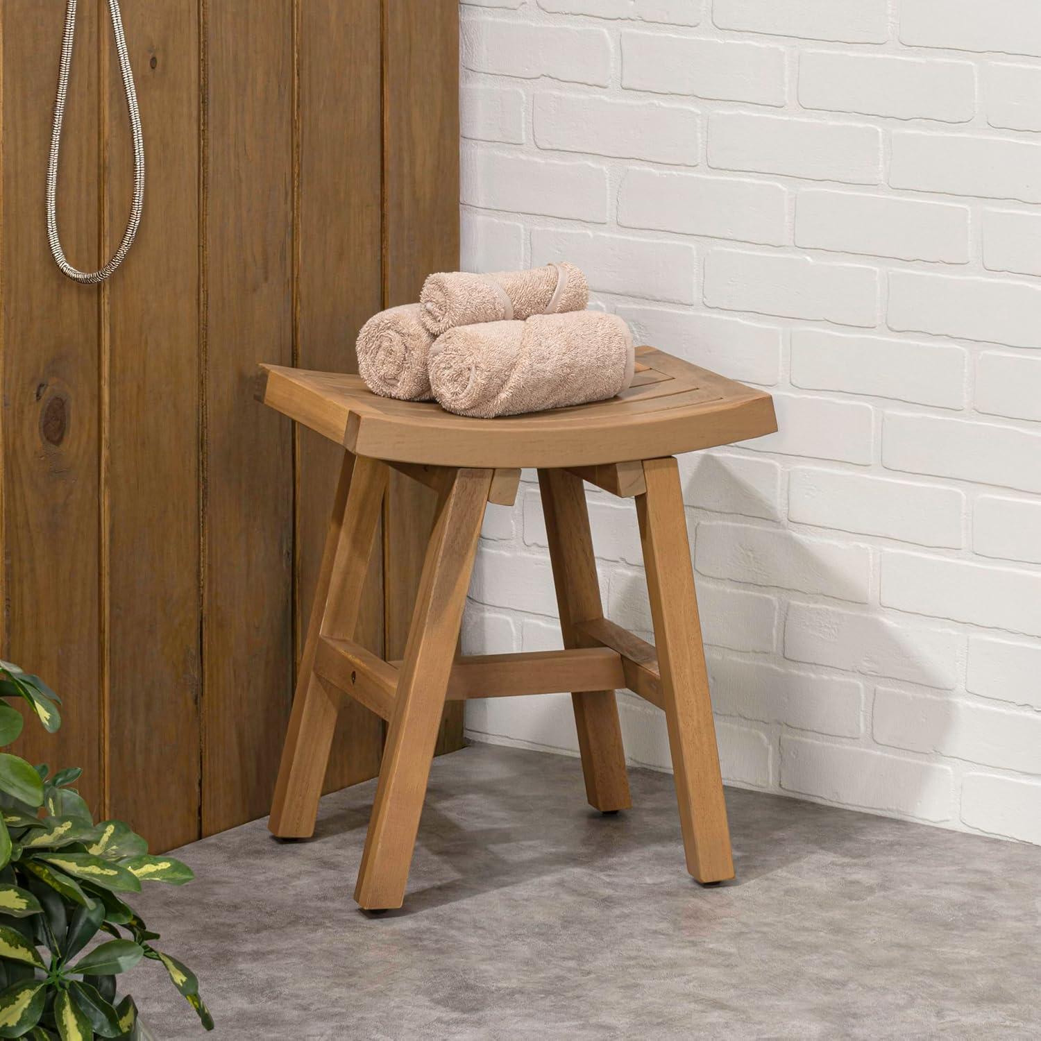 imageJONATHAN Y STL1002B Tamlyn 1575quot Traditional Classic Slatted Solid Acacia Wood IndoorOutdoor Shower Stool BlackLight Teak