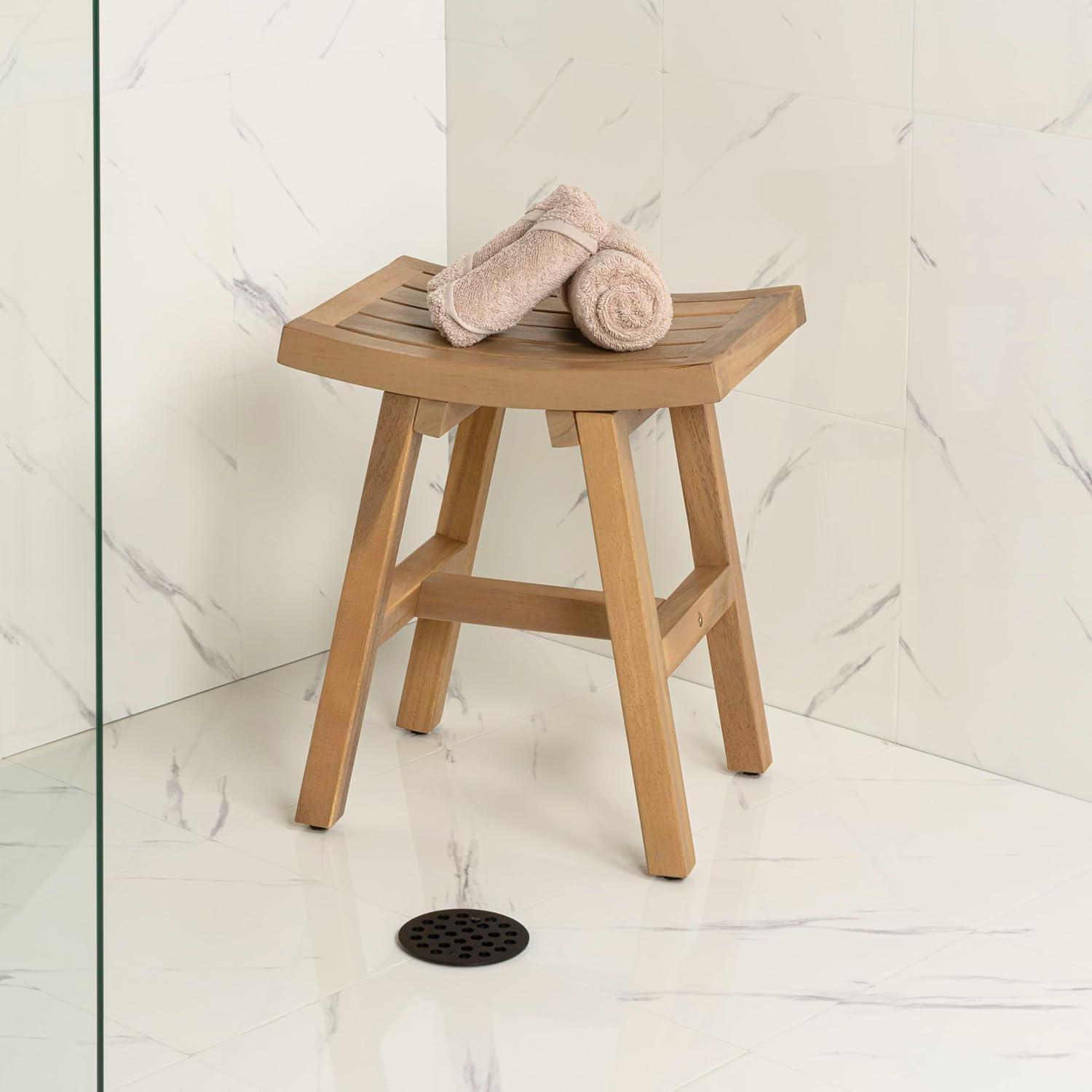 imageJONATHAN Y STL1002B Tamlyn 1575quot Traditional Classic Slatted Solid Acacia Wood IndoorOutdoor Shower Stool BlackLight Teak