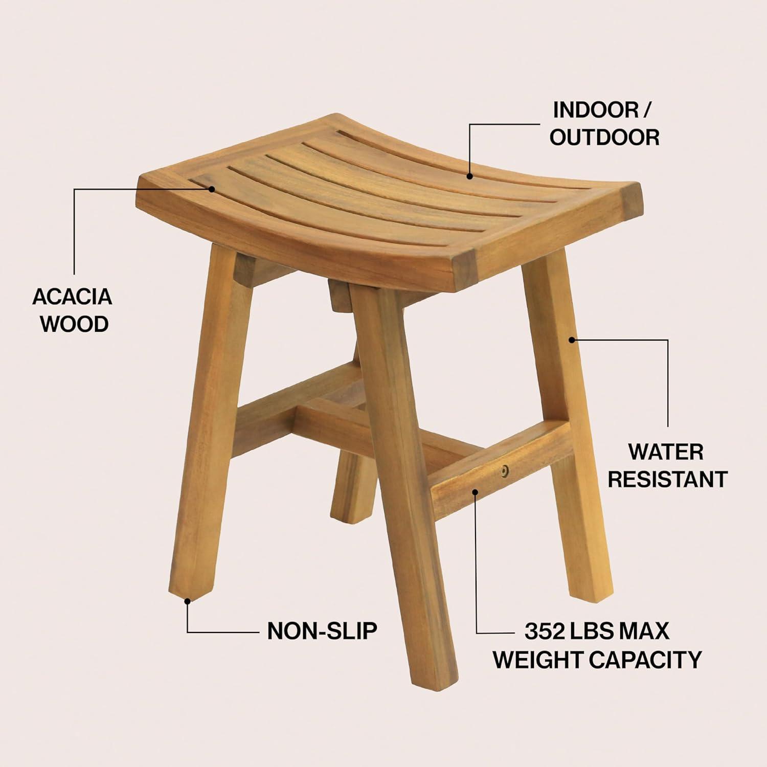 imageJONATHAN Y STL1002B Tamlyn 1575quot Traditional Classic Slatted Solid Acacia Wood IndoorOutdoor Shower Stool BlackNatural