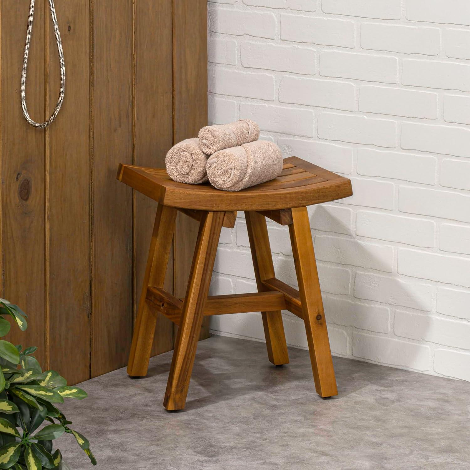 imageJONATHAN Y STL1002B Tamlyn 1575quot Traditional Classic Slatted Solid Acacia Wood IndoorOutdoor Shower Stool BlackNatural