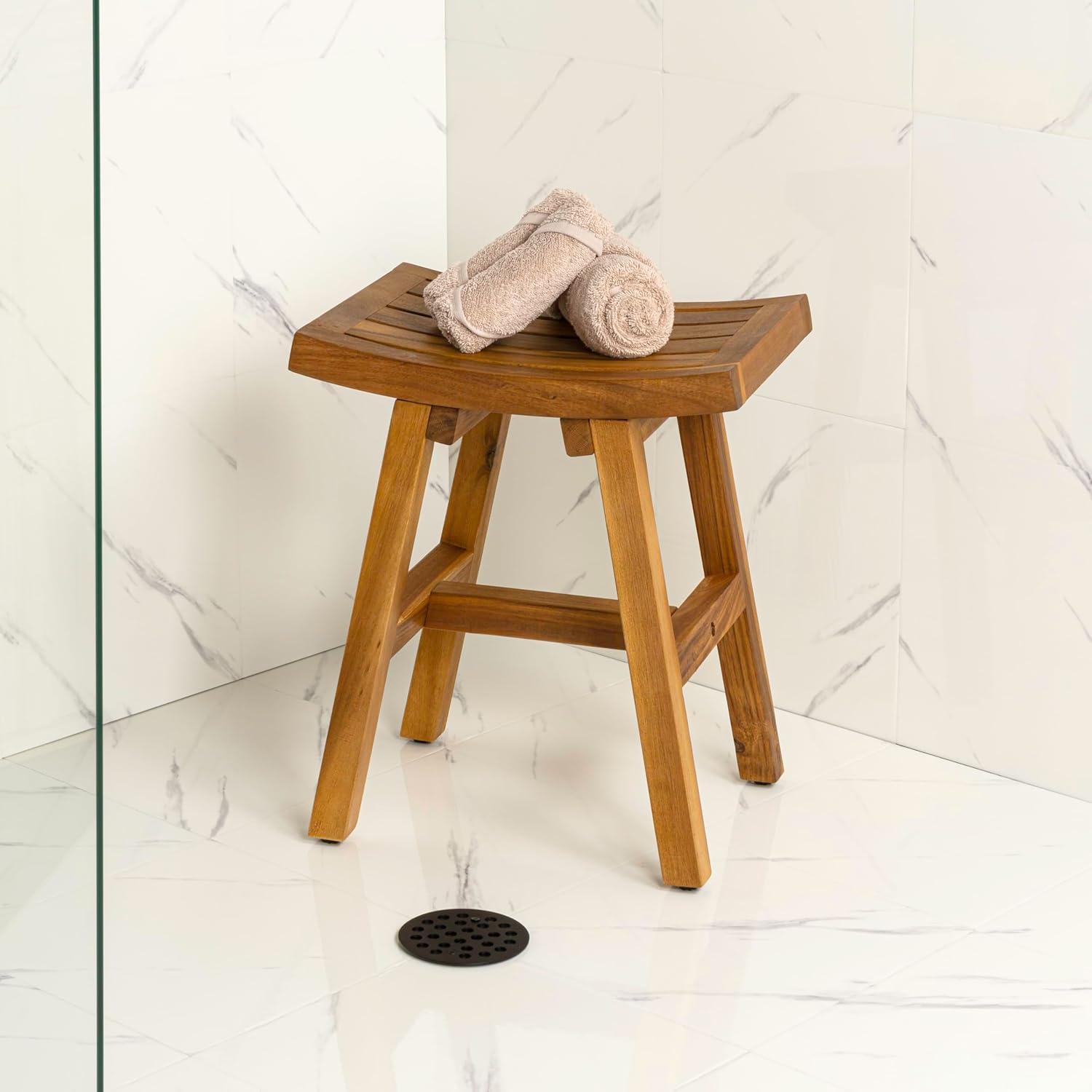 imageJONATHAN Y STL1002B Tamlyn 1575quot Traditional Classic Slatted Solid Acacia Wood IndoorOutdoor Shower Stool BlackNatural