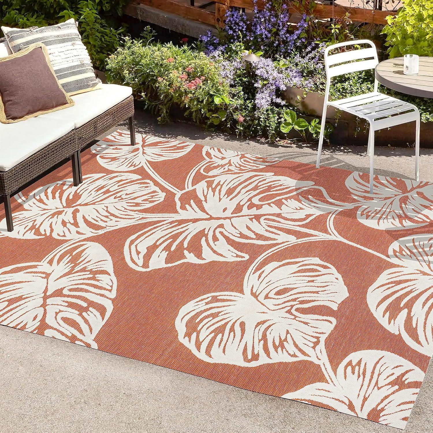 imageJONATHAN Y TwoTone Monstera Leaf Indoor Outdoor Area Rug 8X10 OrangeIvory Tobago HighLow for Backyard Patio Porch EasyCleaning High Traffic PetFriendly NonShedding HWC100A8OrangeIvory