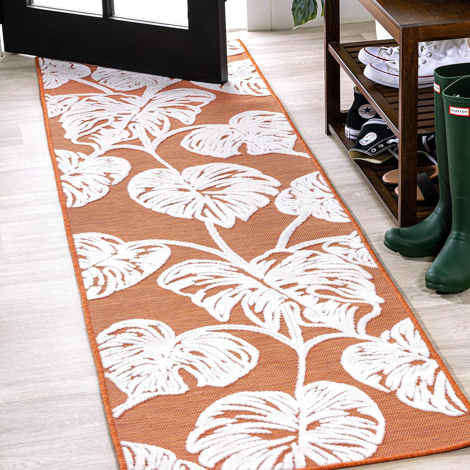 imageJONATHAN Y TwoTone Monstera Leaf Indoor Outdoor Area Rug 8X10 OrangeIvory Tobago HighLow for Backyard Patio Porch EasyCleaning High Traffic PetFriendly NonShedding HWC100A8OrangeIvory