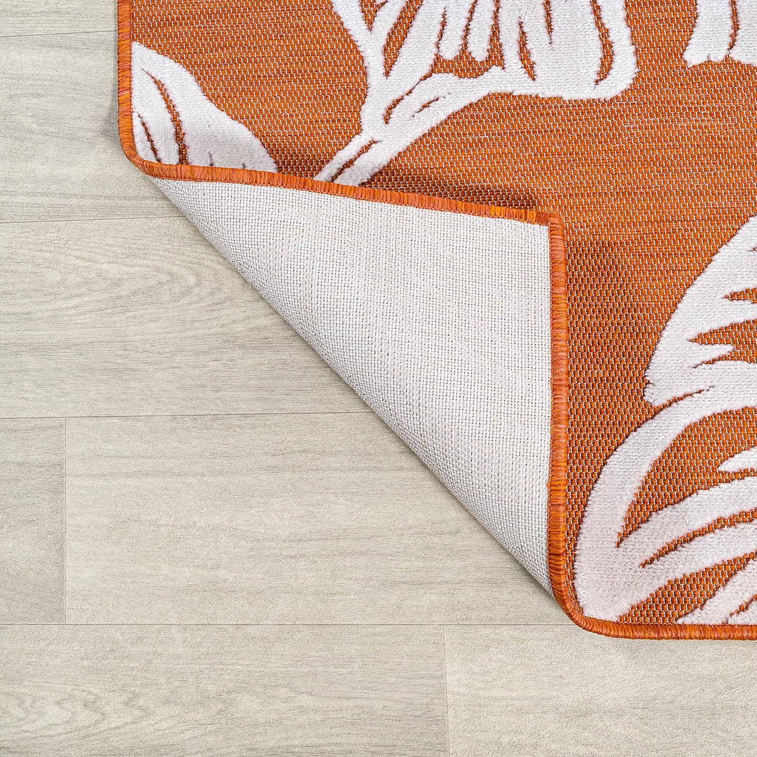 imageJONATHAN Y TwoTone Monstera Leaf Indoor Outdoor Area Rug 8X10 OrangeIvory Tobago HighLow for Backyard Patio Porch EasyCleaning High Traffic PetFriendly NonShedding HWC100A8OrangeIvory