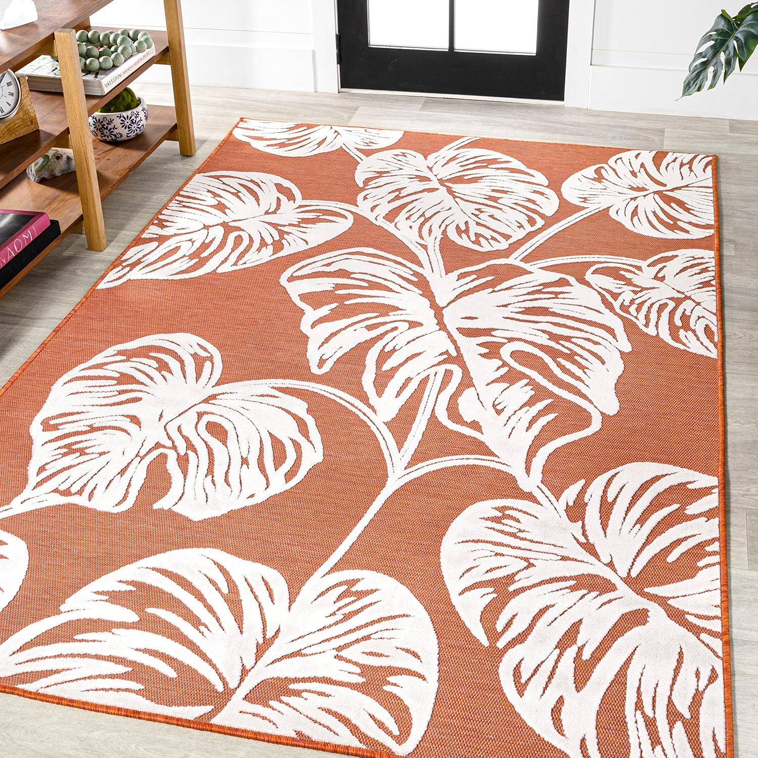 imageJONATHAN Y TwoTone Monstera Leaf Indoor Outdoor Area Rug 8X10 OrangeIvory Tobago HighLow for Backyard Patio Porch EasyCleaning High Traffic PetFriendly NonShedding HWC100A8OrangeIvory