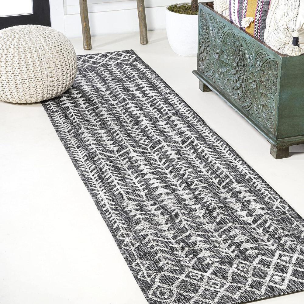 imageJONATHAN Y Bohemian Geometric Indoor Outdoor Runner Rug 2X8 BlackIvory Tokay for Backyard Patio Porch EasyCleaning High Traffic PetFriendly NonShedding SMB132E28BlackIvory