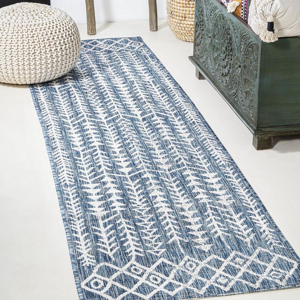 imageJONATHAN Y Bohemian Geometric Indoor Outdoor Runner Rug 2X8 BlackIvory Tokay for Backyard Patio Porch EasyCleaning High Traffic PetFriendly NonShedding SMB132E28BlueIvory