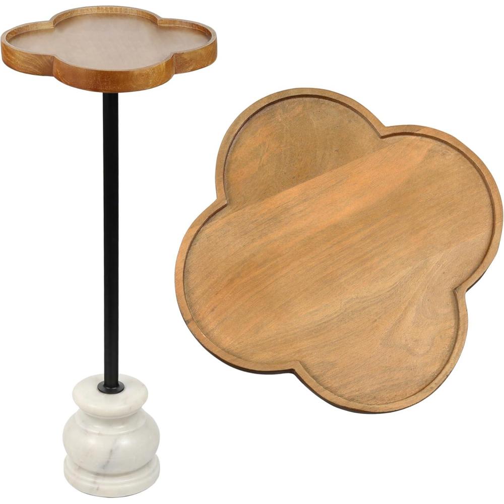 imageJONATHAN Y END3000A Colby 245quot Classic Cottage WoodMetal Drink Table and Decorative End Table with Quatrefoil Top and White Marble Base for Living Room Bedroom Office Bathroom NaturalBlackNaturalBlackWhite