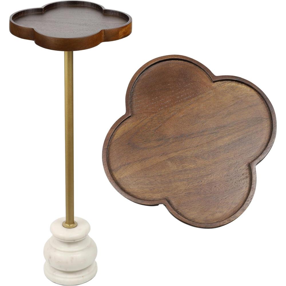 imageJONATHAN Y END3000A Colby 245quot Classic Cottage WoodMetal Drink Table and Decorative End Table with Quatrefoil Top and White Marble Base for Living Room Bedroom Office Bathroom NaturalBlackDark BrownGoldWhite