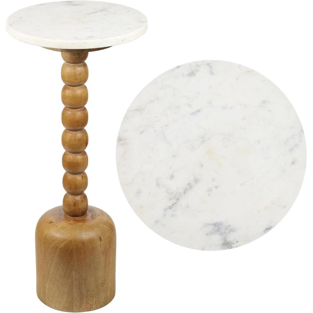 imageJONATHAN Y END3002A Turner 245quot Designer Cottage Spindle Wood Column Drink Table and Decorative End Table with White Marble Round Top for Living Room Bedroom Office Bathroom NaturalNaturalWhite
