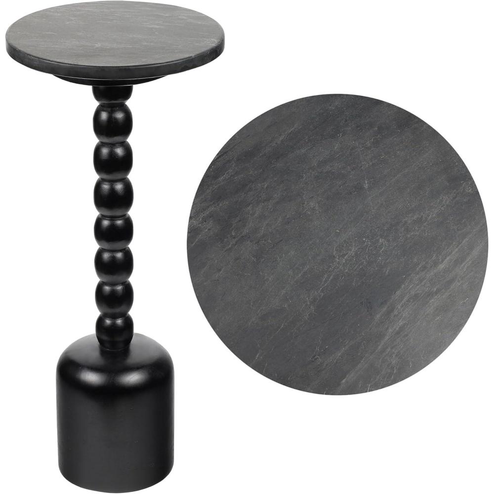 imageJONATHAN Y END3002A Turner 245quot Designer Cottage Spindle Wood Column Drink Table and Decorative End Table with White Marble Round Top for Living Room Bedroom Office Bathroom NaturalBlack