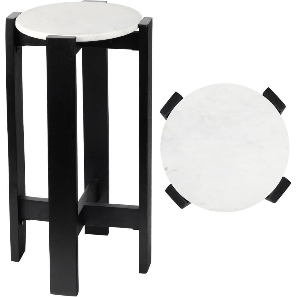 imageJONATHAN Y END3003B Elena 24quot Minimalist Structured Wood Drink Table and Decorative End Table with White Marble Round Top for Living Room Bedroom Office Bathroom BlackBlackWhite