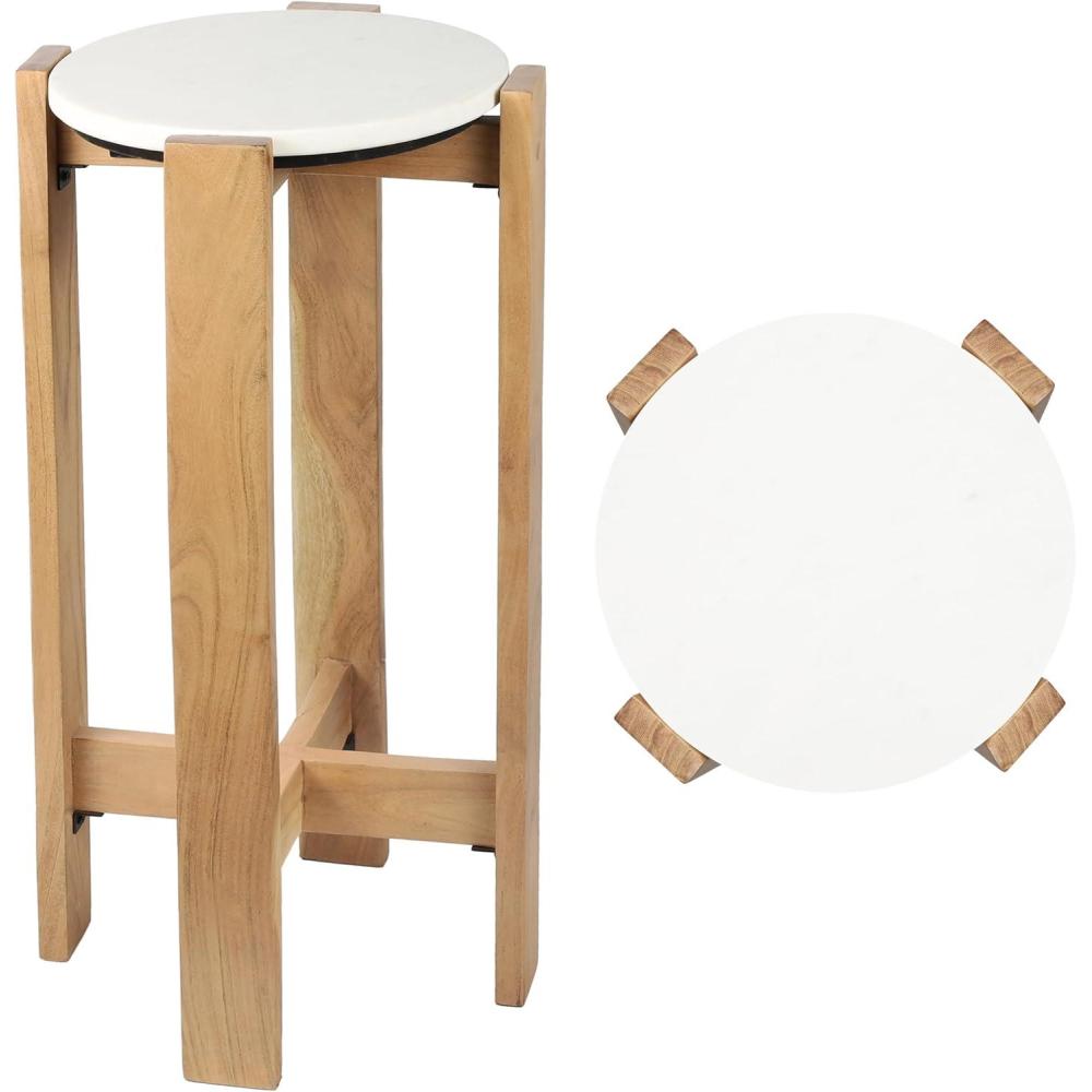 imageJONATHAN Y END3003B Elena 24quot Minimalist Structured Wood Drink Table and Decorative End Table with White Marble Round Top for Living Room Bedroom Office Bathroom BlackNaturalWhite