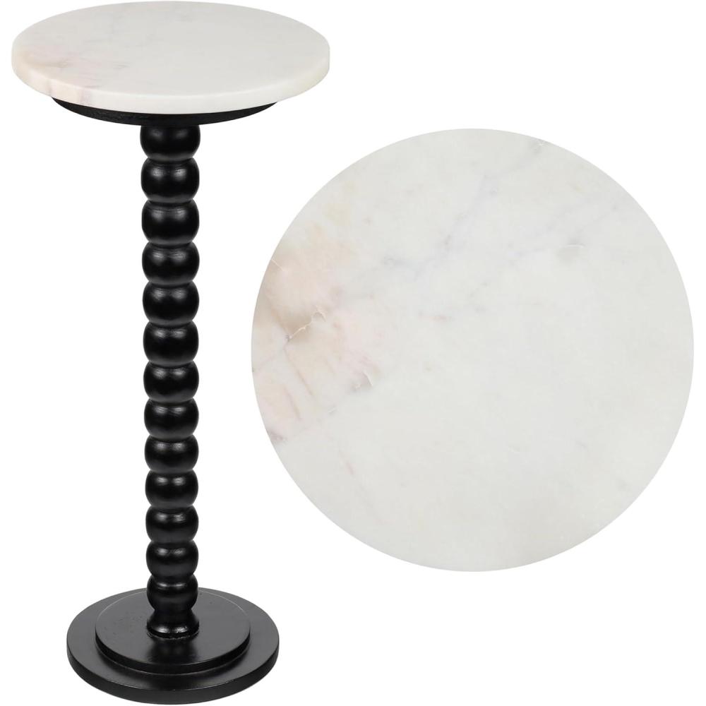 imageJONATHAN Y END3005C Monroe 2425quot Rustic Farmhouse Spindle Wood Drink Table and Decorative End Table with WhiteBeige Marble Round Top for Living Room Bedroom Office Bathroom Dark BrownBlackWhite