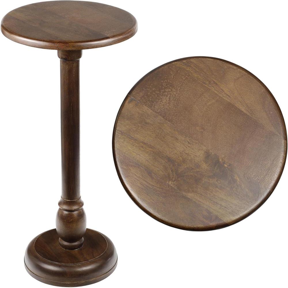 imageJONATHAN Y END3006A Leopold 245quot Cottage Designer Mango Wood Pedestal Round Drink Table and Decorative End Table for Living Room Bedroom Office Bathroom NaturalDark Brown