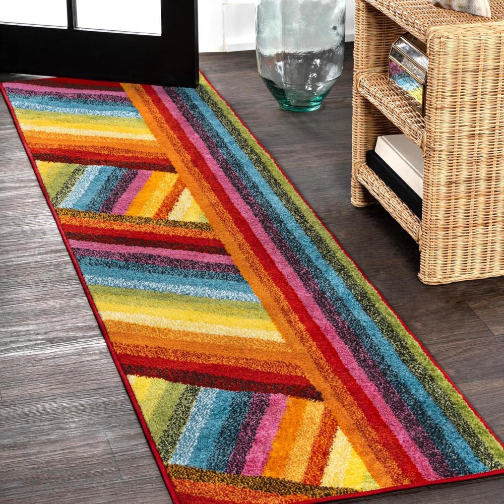 imageJONATHAN Y Retro Rainbow Stripe Indoor Area Rug 8x10 RedGoldCream Contemporary Casual Coastal EasyCleaning for Living Room Bedroom Kitchen Pet Friendly NonShedding DZC102C8Multi Color