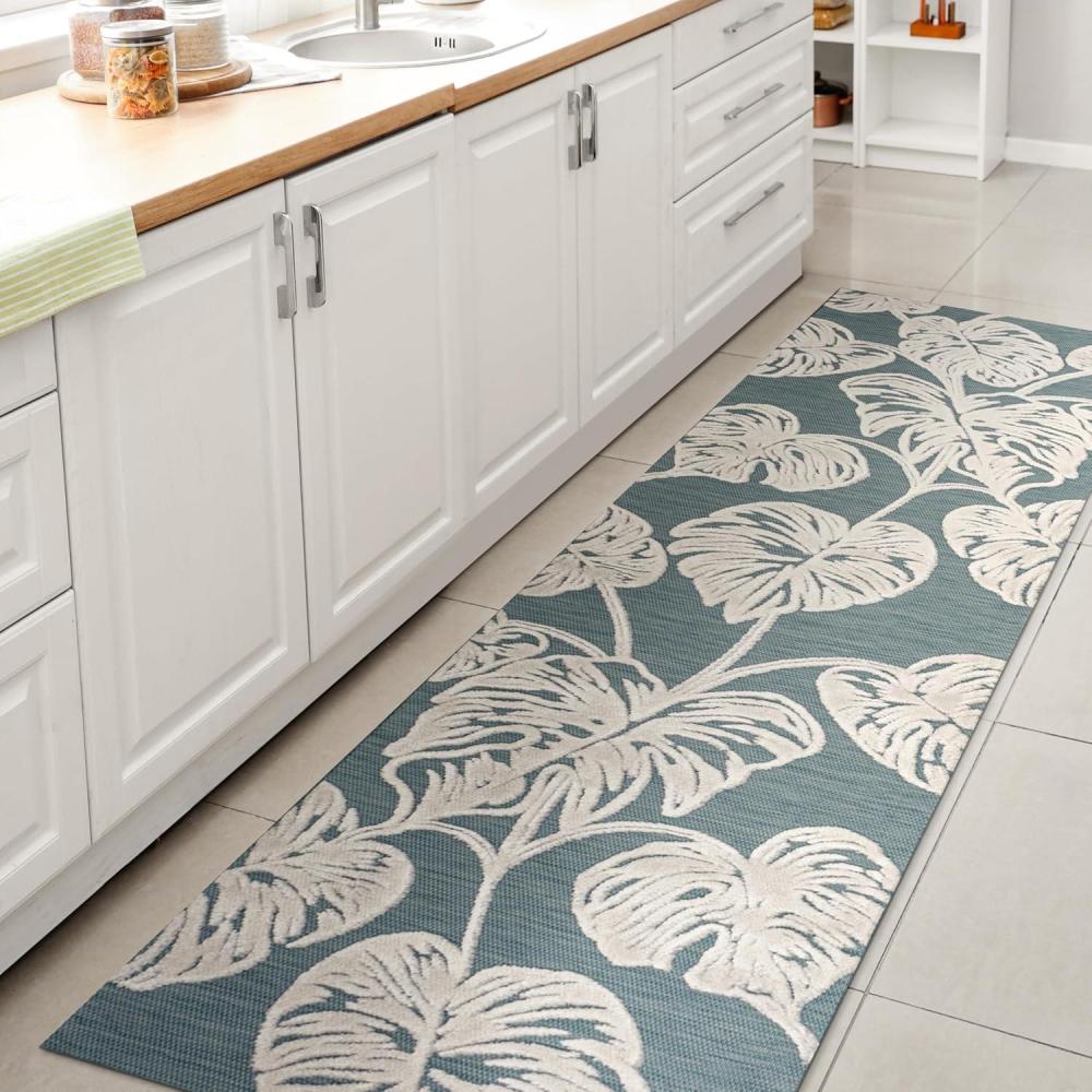 imageJONATHAN Y TwoTone Monstera Leaf Indoor Outdoor Area Rug 8X10 OrangeIvory Tobago HighLow for Backyard Patio Porch EasyCleaning High Traffic PetFriendly NonShedding HWC100A8BlueIvory
