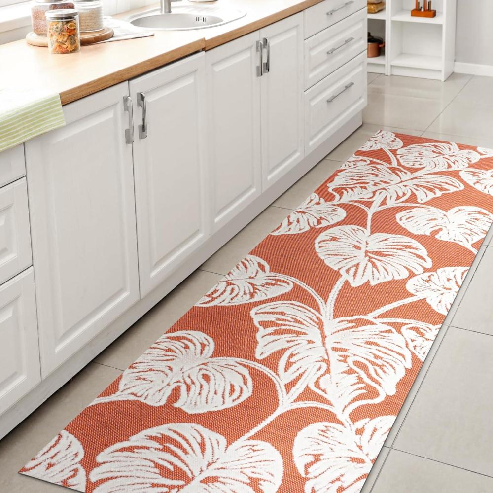 imageJONATHAN Y TwoTone Monstera Leaf Indoor Outdoor Area Rug 8X10 OrangeIvory Tobago HighLow for Backyard Patio Porch EasyCleaning High Traffic PetFriendly NonShedding HWC100A8OrangeIvory