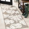 JONATHAN Y Two-Tone Monstera Leaf Indoor Outdoor Area Rug 8X10 Orange/Ivory, Tobago High-Low for Backyard, Patio, Porch, Easy-Cleaning, High Traffic, Pet-Friendly, Non-Shedding (HWC100A-8)(Brown/Ivory)