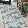JONATHAN Y Two-Tone Monstera Leaf Indoor Outdoor Area Rug 8X10 Orange/Ivory, Tobago High-Low for Backyard, Patio, Porch, Easy-Cleaning, High Traffic, Pet-Friendly, Non-Shedding (HWC100A-8)(Blue/Ivory)