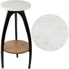 JONATHAN Y END3001A Ollie 24.5″ Designer Farmhouse Metal Tripod Drink Table and Decorative End Table with White Marble Round Top and Wood Undershelf for Living Room, Bedroom, Office, Black/Natural