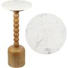 JONATHAN Y END3002A Turner 24.5″ Designer Cottage Spindle Wood Column Drink Table and Decorative End Table with White Marble Round Top for Living Room, Bedroom, Office, Bathroom, Natural(Natural/White)