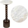 JONATHAN Y END3002A Turner 24.5″ Designer Cottage Spindle Wood Column Drink Table and Decorative End Table with White Marble Round Top for Living Room, Bedroom, Office, Bathroom, Natural(Dark Brown/Beige/Gray)