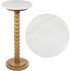 JONATHAN Y END3005C Monroe 24.25″ Rustic Farmhouse Spindle Wood Drink Table and Decorative End Table with White/Beige Marble Round Top for Living Room, Bedroom, Office, Bathroom, Dark Brown(Natural/White)