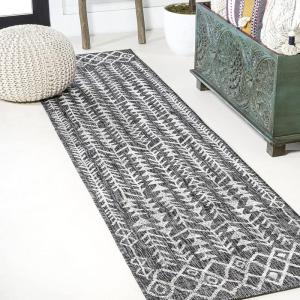 JONATHAN Y Bohemian Geometric Indoor Outdoor Runner Rug 2X8 Black/Ivory, Tokay for Backyard, Patio, Porch, Easy-Cleaning, High Traffic, Pet-Friendly, Non-Shedding (SMB132E-28)(Black/Ivory)