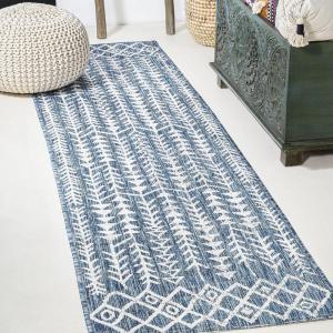 JONATHAN Y Bohemian Geometric Indoor Outdoor Runner Rug 2X8 Black/Ivory, Tokay for Backyard, Patio, Porch, Easy-Cleaning, High Traffic, Pet-Friendly, Non-Shedding (SMB132E-28)(Blue/Ivory)