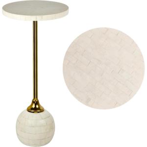 JONATHAN Y END1005B Evelyn 26″ Modern Glam Metal/Resin Mosaic Top Pedestal Drink Table and Decorative End Table for Living Room, Bedroom, Office, Bathroom, Black/Gold(Cream/Gold)