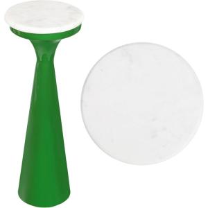 JONATHAN Y END1009C Oliver 22.25″ Mid-Century Glam Retro Metal Drink Table and Decorative End Table with White Marble Round Top for Living Room, Bedroom, Office, Bathroom, Green/White(Green/White)