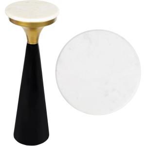 JONATHAN Y END1009C Oliver 22.25″ Mid-Century Glam Retro Metal Drink Table and Decorative End Table with White Marble Round Top for Living Room, Bedroom, Office, Bathroom, Green/White(Black/White/Gold)