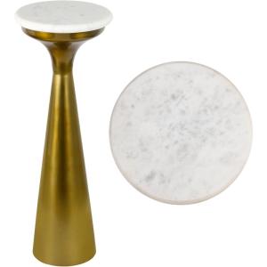 JONATHAN Y END1009C Oliver 22.25″ Mid-Century Glam Retro Metal Drink Table and Decorative End Table with White Marble Round Top for Living Room, Bedroom, Office, Bathroom, Green/White(White/Gold)