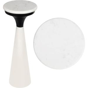 JONATHAN Y END1009C Oliver 22.25″ Mid-Century Glam Retro Metal Drink Table and Decorative End Table with White Marble Round Top for Living Room, Bedroom, Office, Bathroom, Green/White(White/Black)