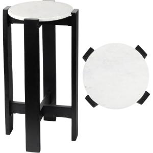 JONATHAN Y END3003B Elena 24″ Minimalist Structured Wood Drink Table and Decorative End Table with White Marble Round Top for Living Room, Bedroom, Office, Bathroom, Black(Black/White)