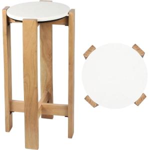 JONATHAN Y END3003B Elena 24″ Minimalist Structured Wood Drink Table and Decorative End Table with White Marble Round Top for Living Room, Bedroom, Office, Bathroom, Black(Natural/White)