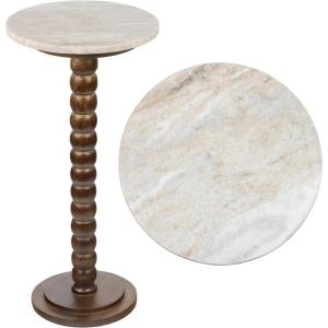 JONATHAN Y END3005C Monroe 24.25″ Rustic Farmhouse Spindle Wood Drink Table and Decorative End Table with White/Beige Marble Round Top for Living Room, Bedroom, Office, Bathroom, Dark Brown(Dark Brown/Beige/Gray)