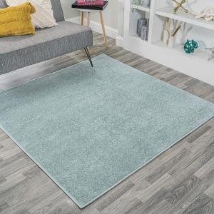 JONATHAN Y Haze Solid Low-Pile Aqua Blue 5×5 Square Indoor Area Rug, Coastal,Bohemian,Minimalist,Classic, Easy-Cleaning for Living Room,Bedroom,Kitchen,Pet Friendly,Non-Shedding (SEU100S-5SQ)