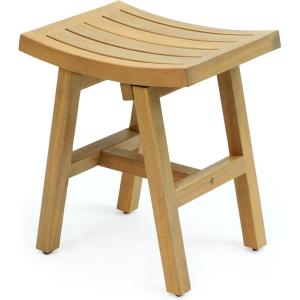 JONATHAN Y STL1002B Tamlyn 15.75″ Traditional Classic Slatted Solid Acacia Wood Indoor/Outdoor Shower Stool, Black(Light Teak)
