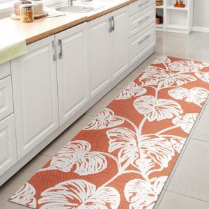 JONATHAN Y Two-Tone Monstera Leaf Indoor Outdoor Area Rug 8X10 Orange/Ivory, Tobago High-Low for Backyard, Patio, Porch, Easy-Cleaning, High Traffic, Pet-Friendly, Non-Shedding (HWC100A-8)(Orange/Ivory)