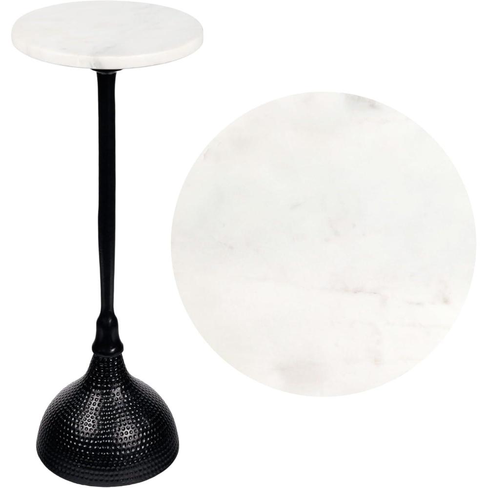 imageJONATHAN Y END4001C Ava 2375quot Art Deco Contemporary Metal Pedestal Drink Table and Decorative End Table with White Marble Round Top and Hammered Base for Living Room Bedroom Office BlackBlack