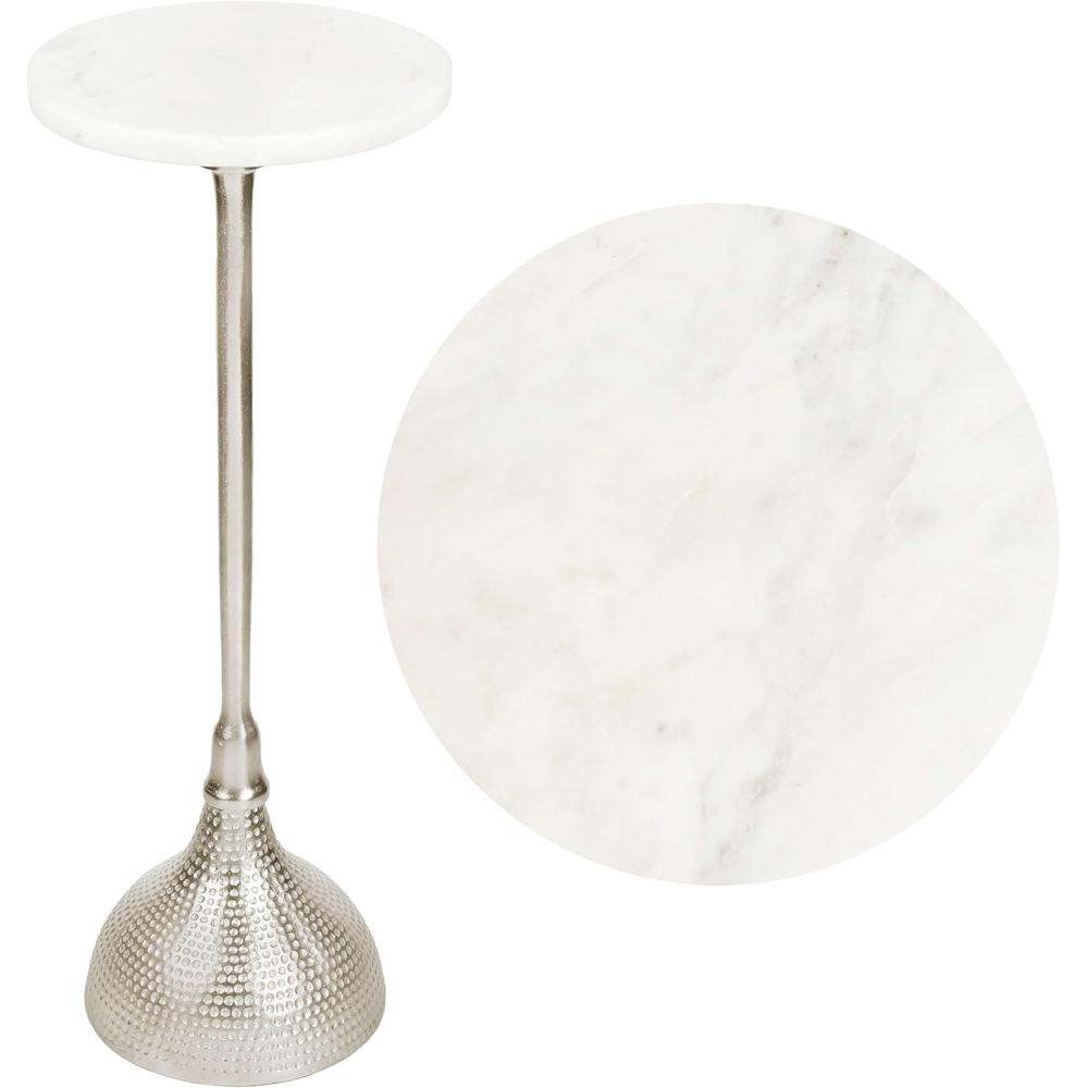 imageJONATHAN Y END4001C Ava 2375quot Art Deco Contemporary Metal Pedestal Drink Table and Decorative End Table with White Marble Round Top and Hammered Base for Living Room Bedroom Office BlackNickel