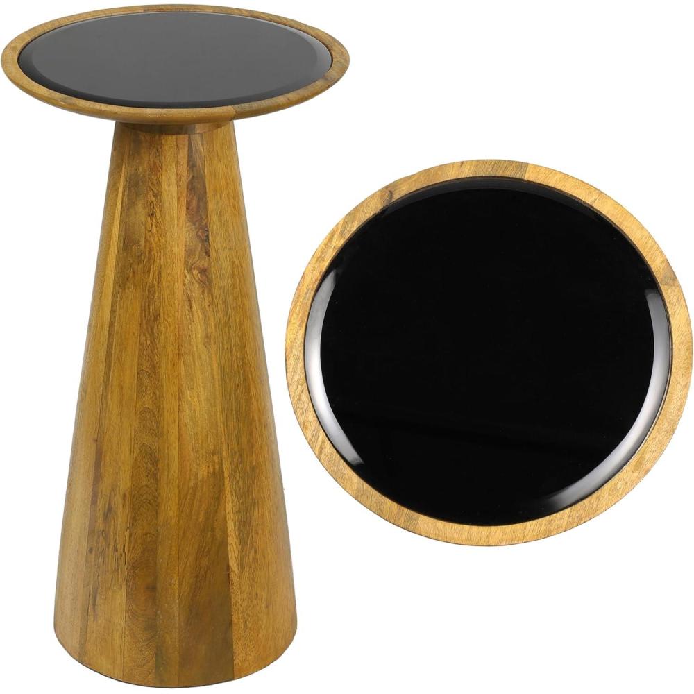 imageJONATHAN Y END4004C Linden 215quot Farmhouse Industrial Mango Wood Drink Table and Decorative End Table with Round Black Glass Top and Cone Pedestal Base for Living Room Bedroom Office AshNatural