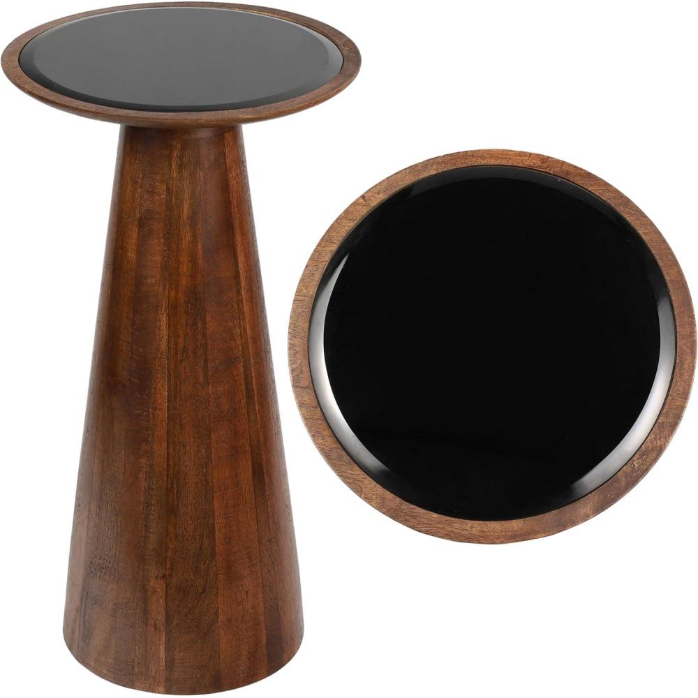 imageJONATHAN Y END4004C Linden 215quot Farmhouse Industrial Mango Wood Drink Table and Decorative End Table with Round Black Glass Top and Cone Pedestal Base for Living Room Bedroom Office AshWalnut