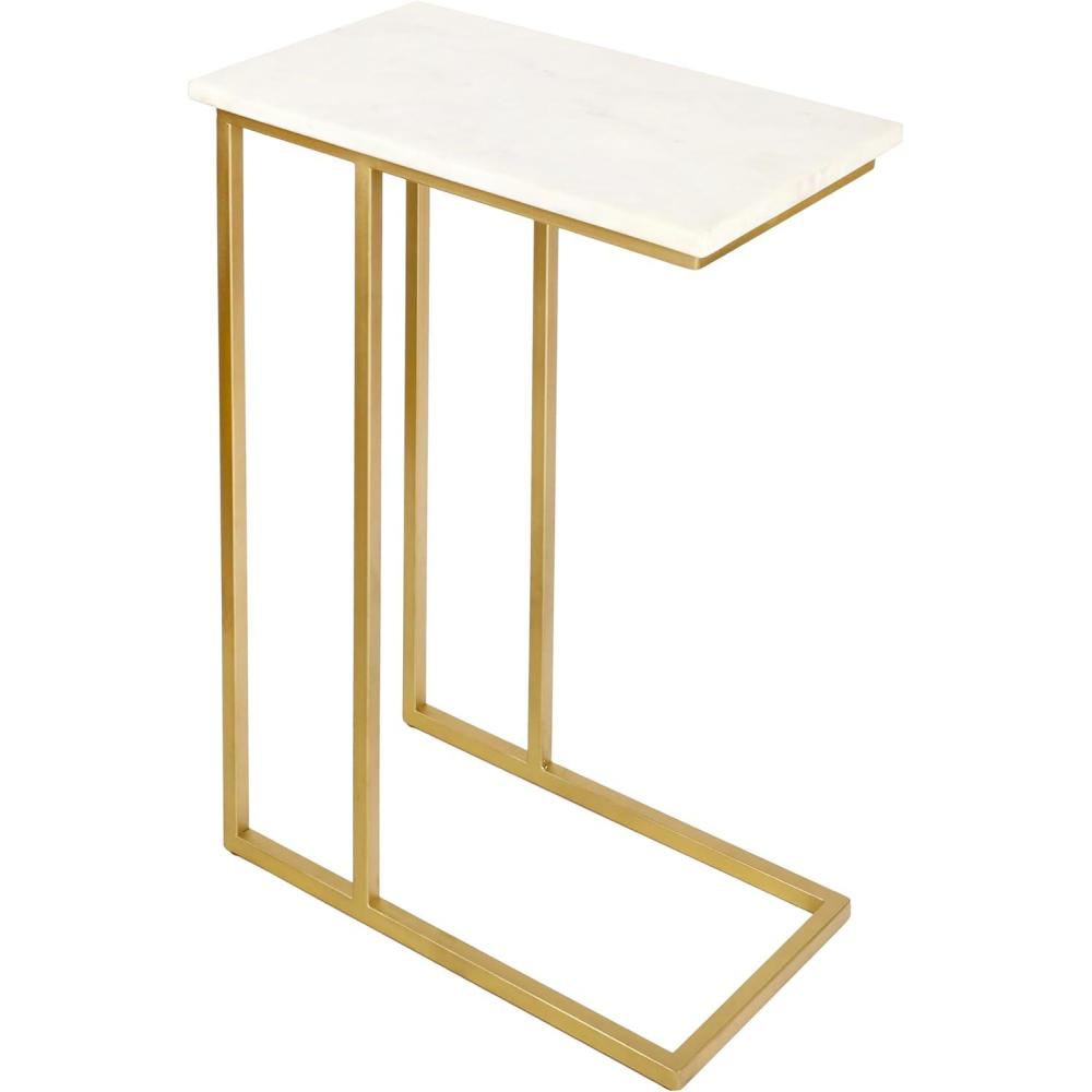 imageJONATHAN Y END4005A Caius 2425quot Designer Industrial Metal CShaped End Table and Side Couch Table with White Marble Top for Living Room Bedroom Office Bathroom BlackWhiteGold