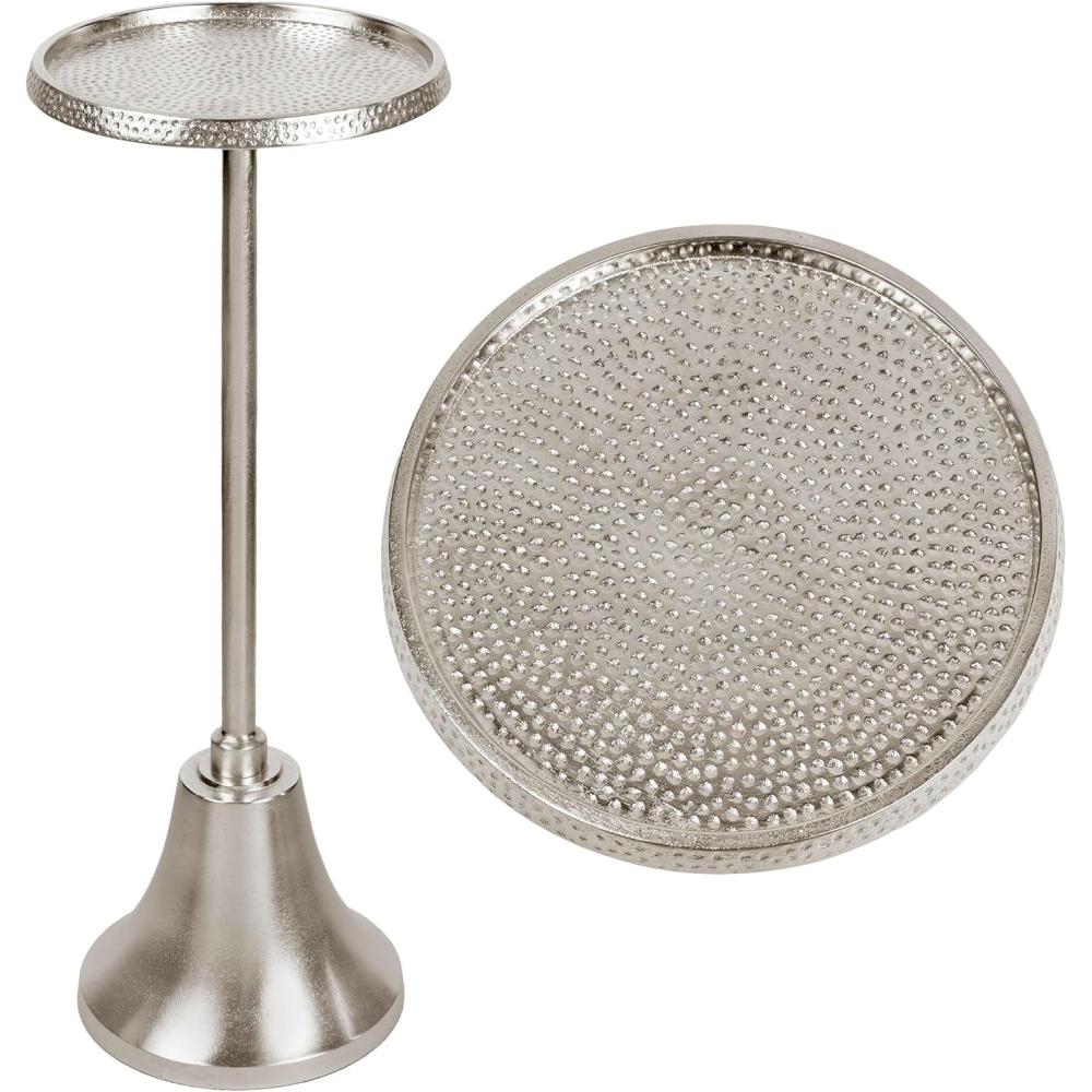 imageJONATHAN Y END4007A Irida 24quot Art Deco Designer Pedestal Drink Table and Decorative End Table with Hammered Round Top and Bell Base for Living Room Bedroom Office Bathroom Antique GoldAntique Nickel