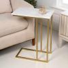 JONATHAN Y END4005A Caius 24.25″ Designer Industrial Metal C-Shaped End Table and Side Couch Table with White Marble Top for Living Room, Bedroom, Office, Bathroom, Black(White/Gold)