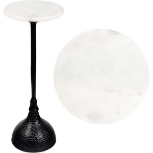 JONATHAN Y END4001C Ava 23.75″ Art Deco Contemporary Metal Pedestal Drink Table and Decorative End Table with White Marble Round Top and Hammered Base for Living Room, Bedroom, Office, Black(Black)